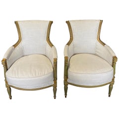 Pair of Delectable Early 19th Century Painted Neoclassical Armchair Bergères