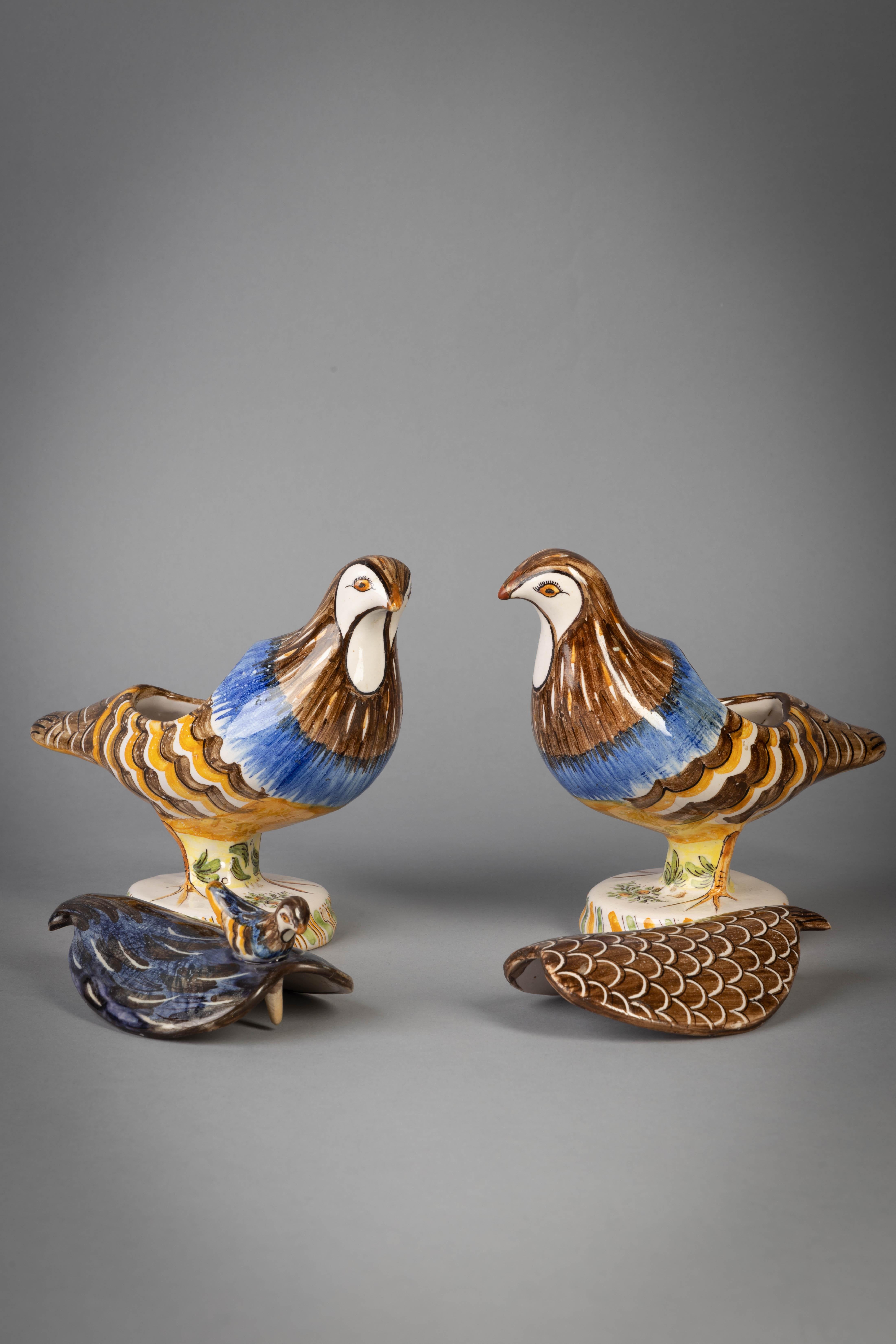 Pair of delft bird boxes, circa 1860.