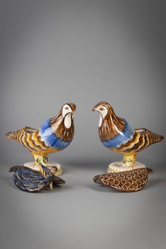 Pareja de cajas para pájaros de Delft, hacia 1860