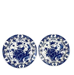 Antique Pair of Delft Blue and White Charger Plates 18th Century Circa 1780