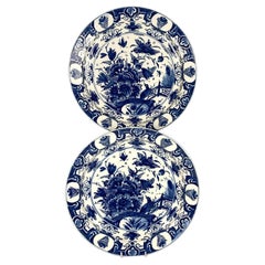 Antique Pair of Delft Blue and White Charger Plates 18th Century Circa 1780