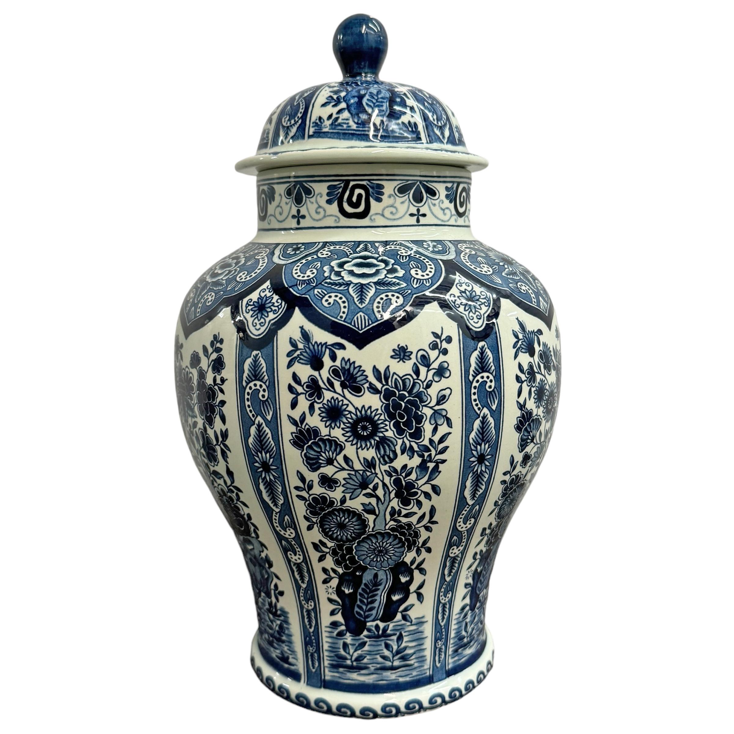 Chinoiserie Pair of Delft Blue and White Ginger Jars