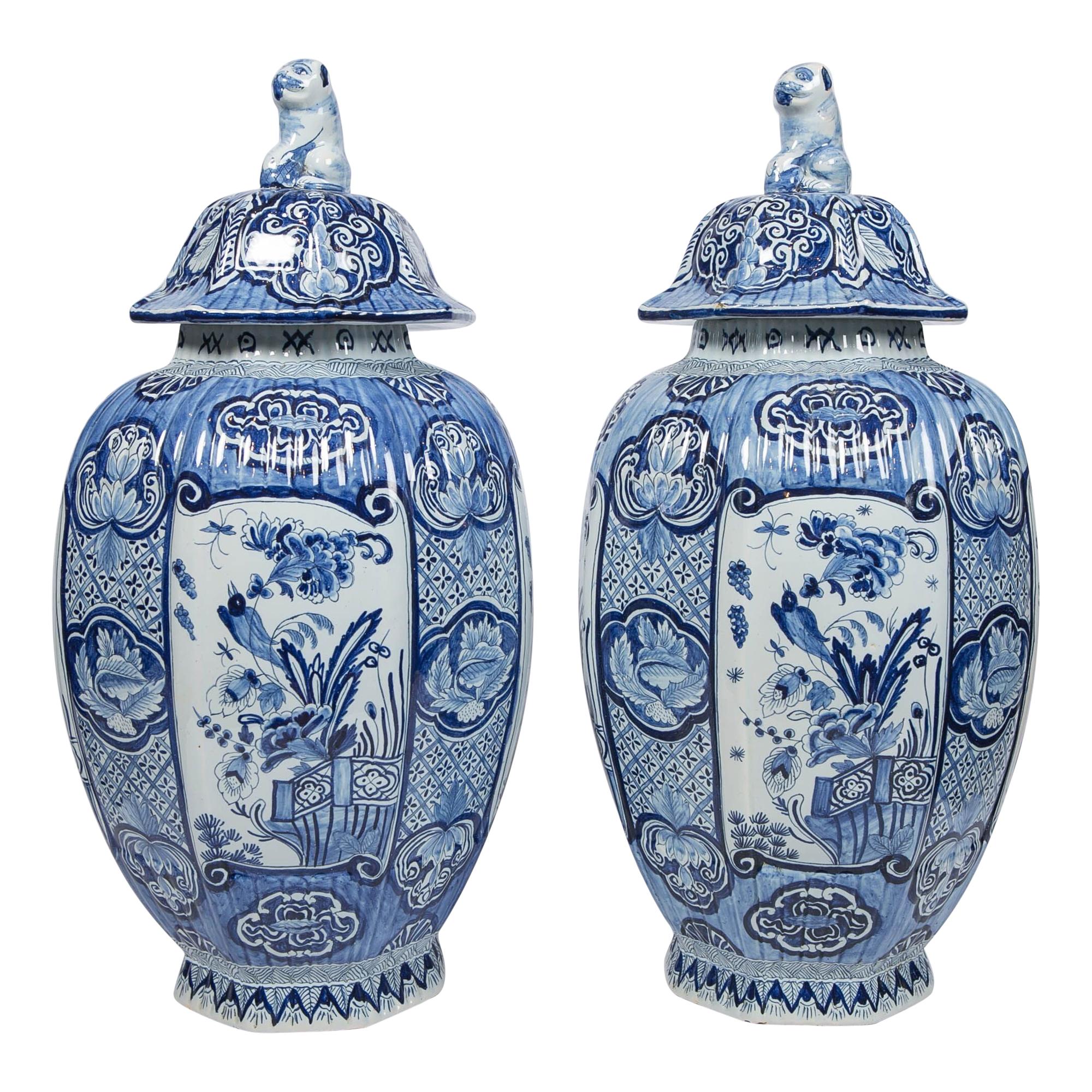  Large Pair of Delft Blue and White Ginger Jars
