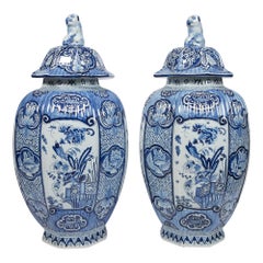 Large Pair of Delft Blue and White Ginger Jars