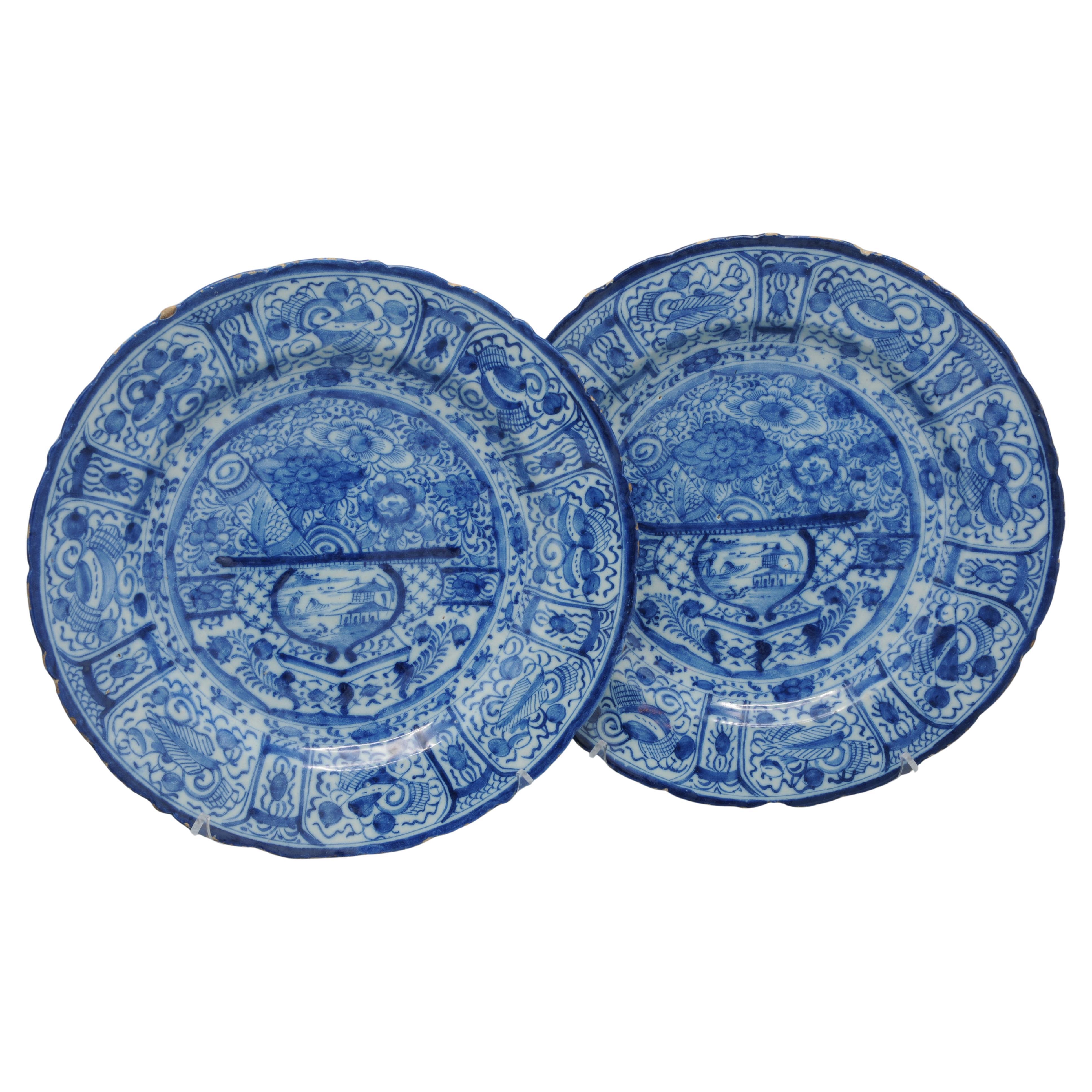 Paire de chandeliers "Chinoiserie" en bleu de Delft - 18e siècle en vente