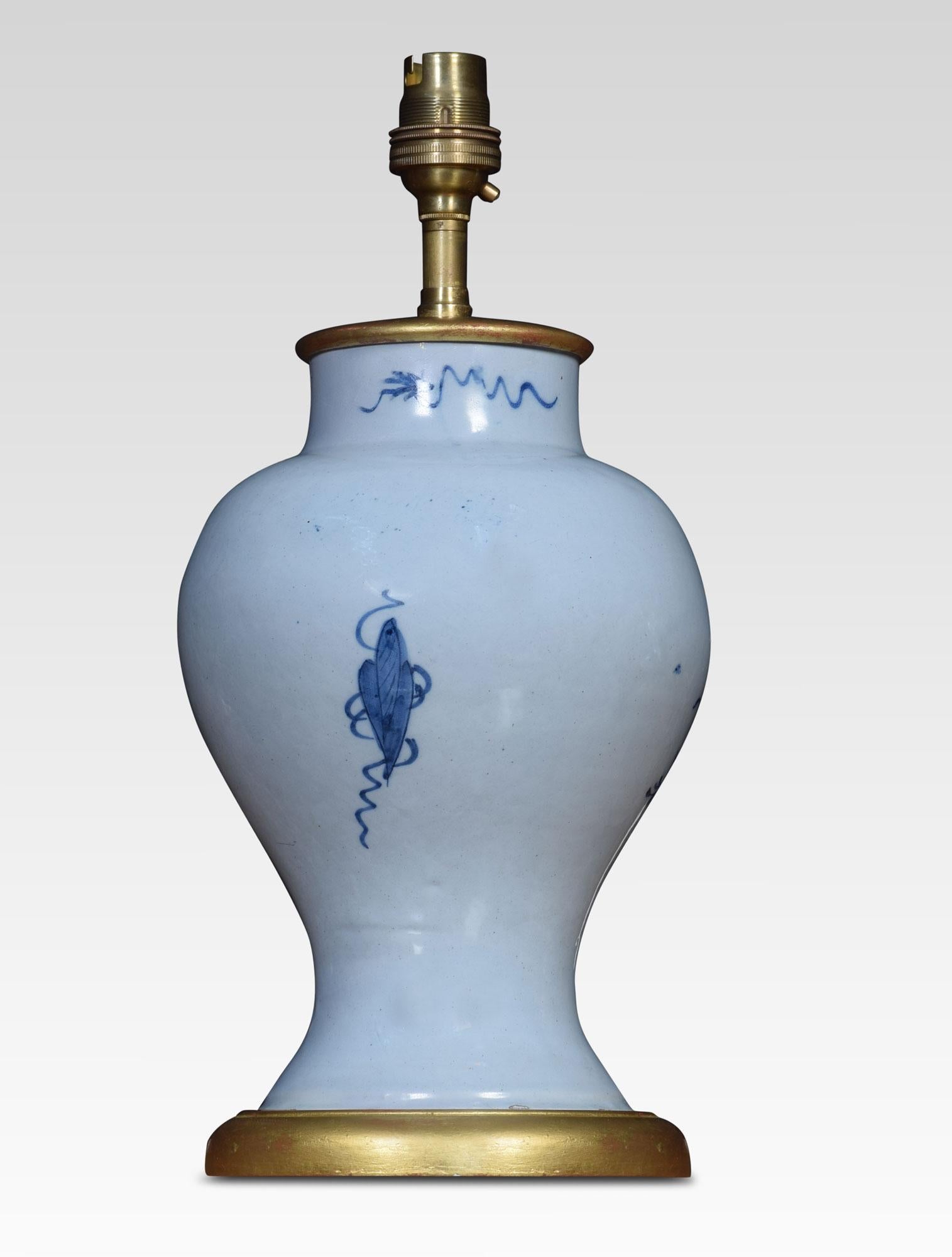 British Pair of Delft Blue Porcelain Table Lamp