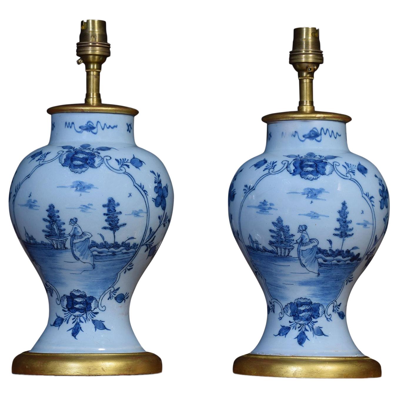 Pair of Delft Blue Porcelain Table Lamp