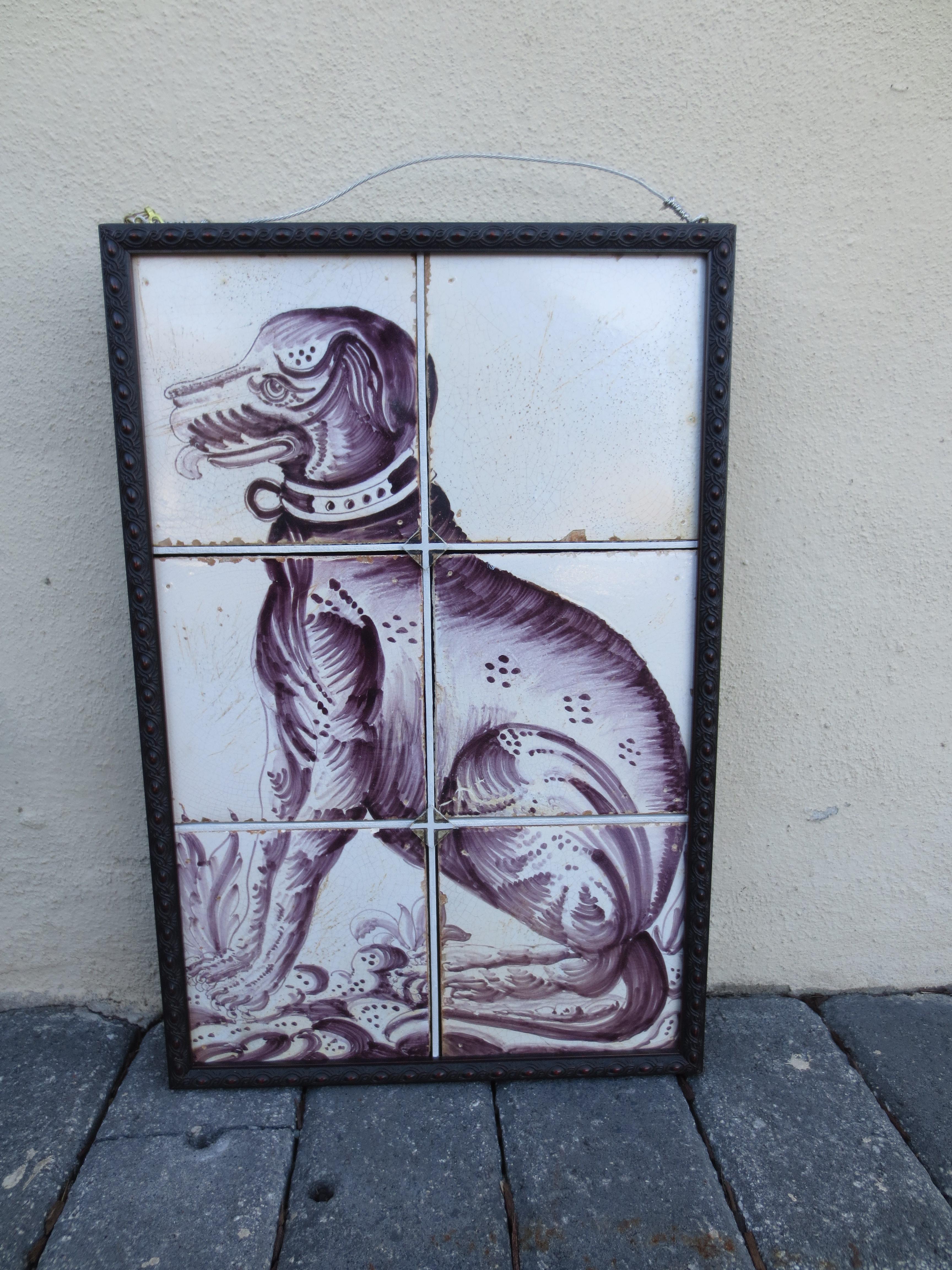 Pair of delft dog tiles.