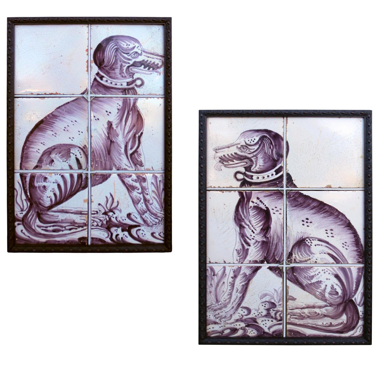 Pair of Delft Dog Tiles For Sale