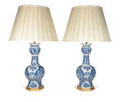 Pair of Delft Dutch Blue and White Mid 19th Century Table Lamps