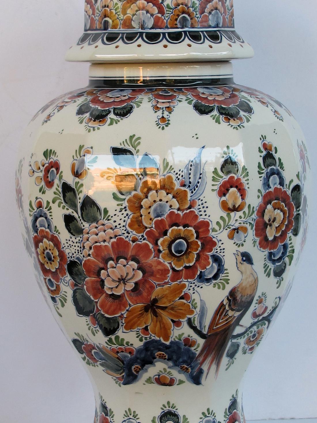 Pair of Delft Hand Painted Covered Jars Signed by the Artist P. Verhoeve 1