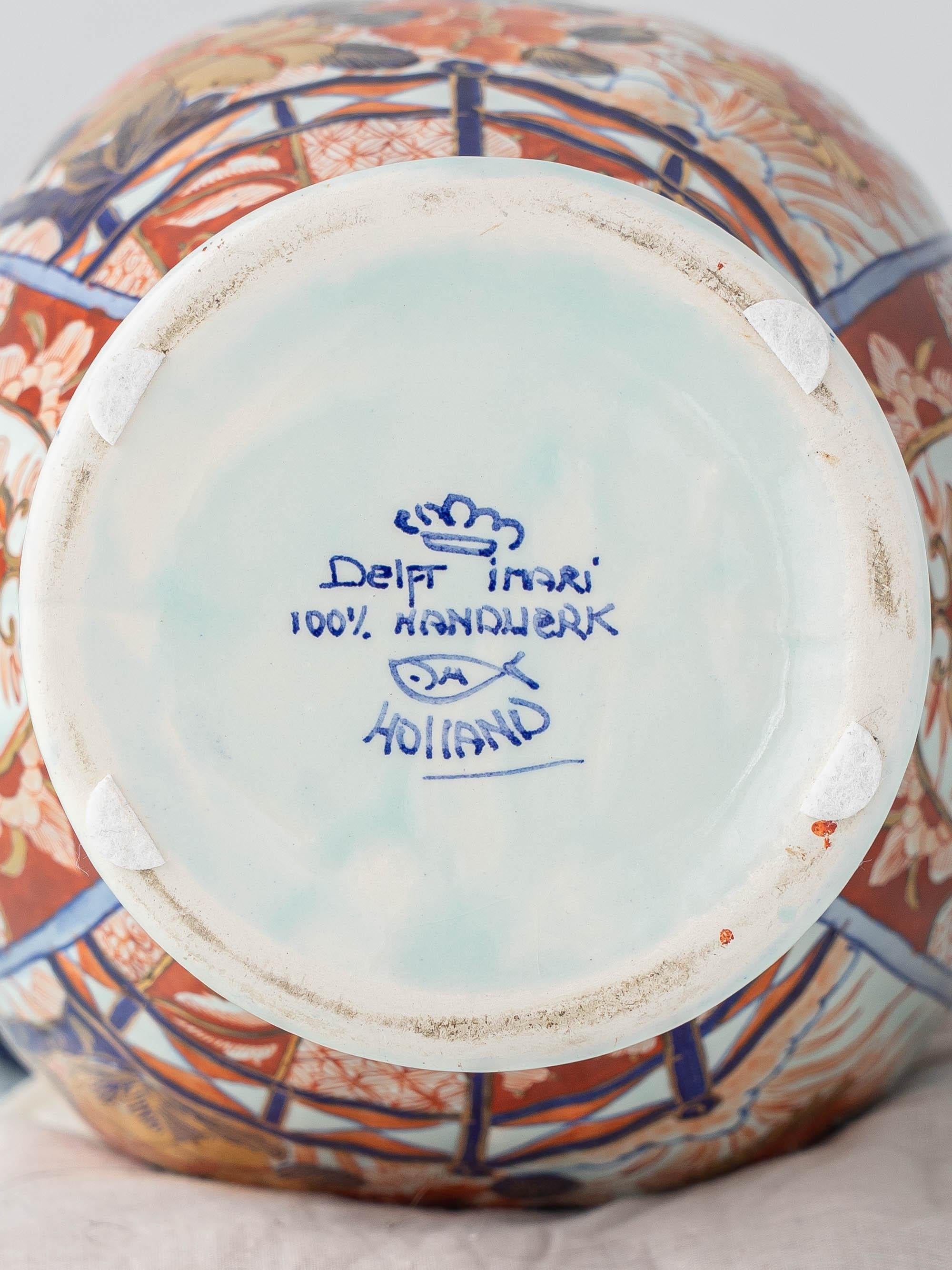 Coton Paire de lampes de table Delft Imari de Jaap Heinen avec abat-jour en impression de blocs japonais en vente