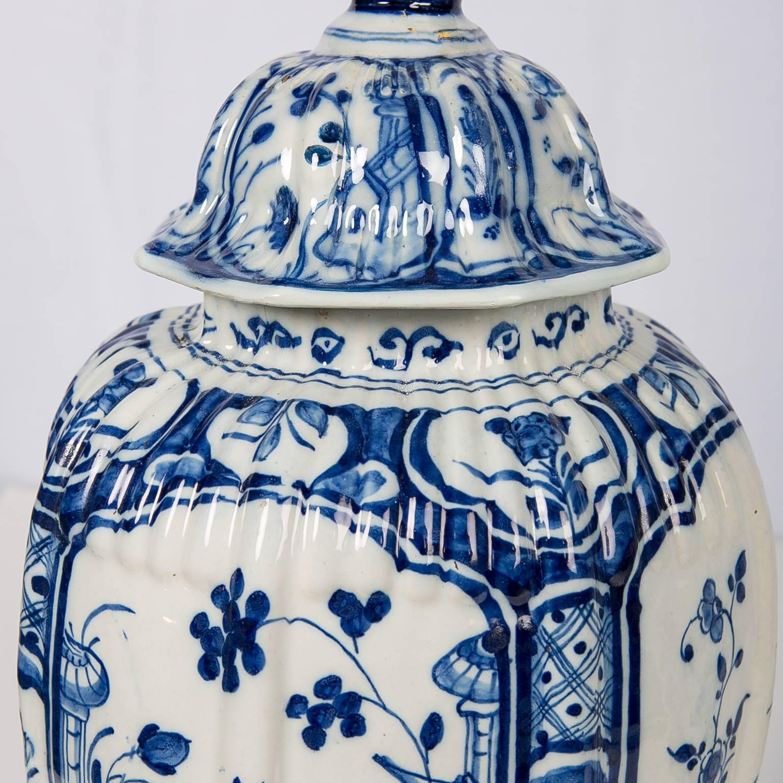 Late 18th Century Pair of Delft Jars Blue and White, 18th Century