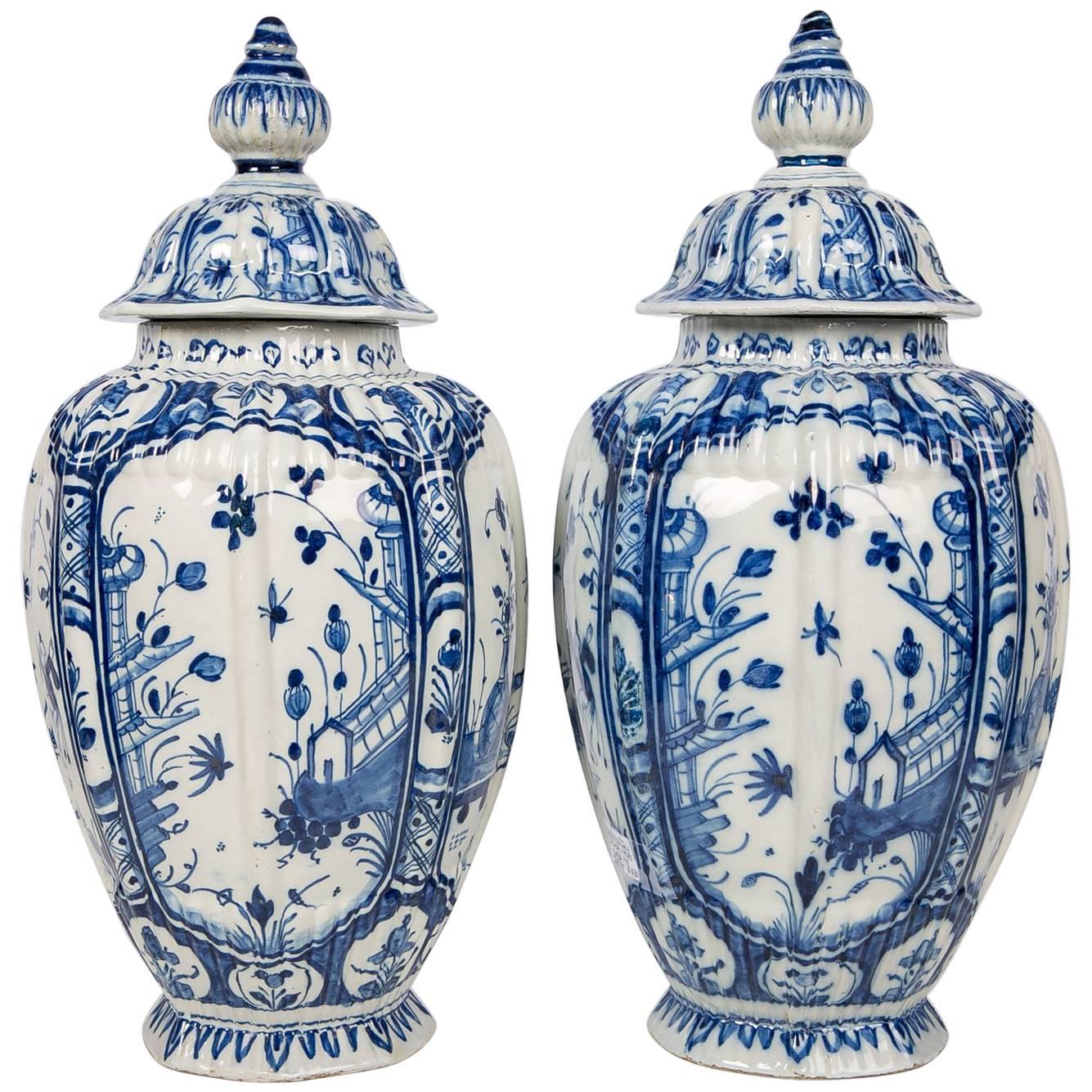 Pair of Delft Jars Blue and White, 18th Century
