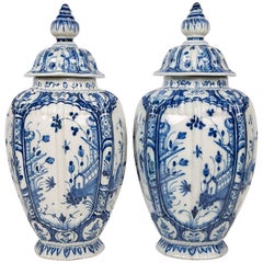 Pair of Delft Jars Blue and White, 18th Century
