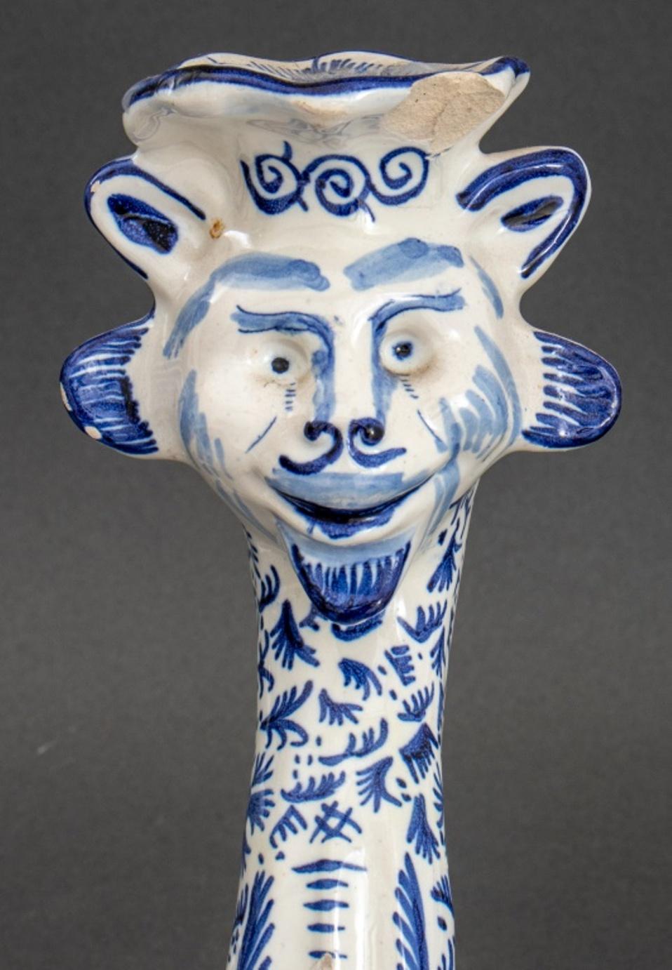 Other Pair of Delft Manner Lion Form Candlesticks For Sale