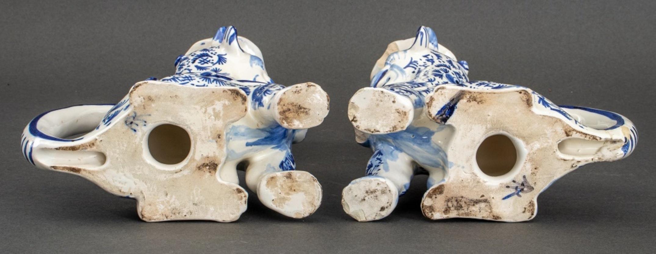 Pair of Delft Manner Lion Form Candlesticks For Sale 1