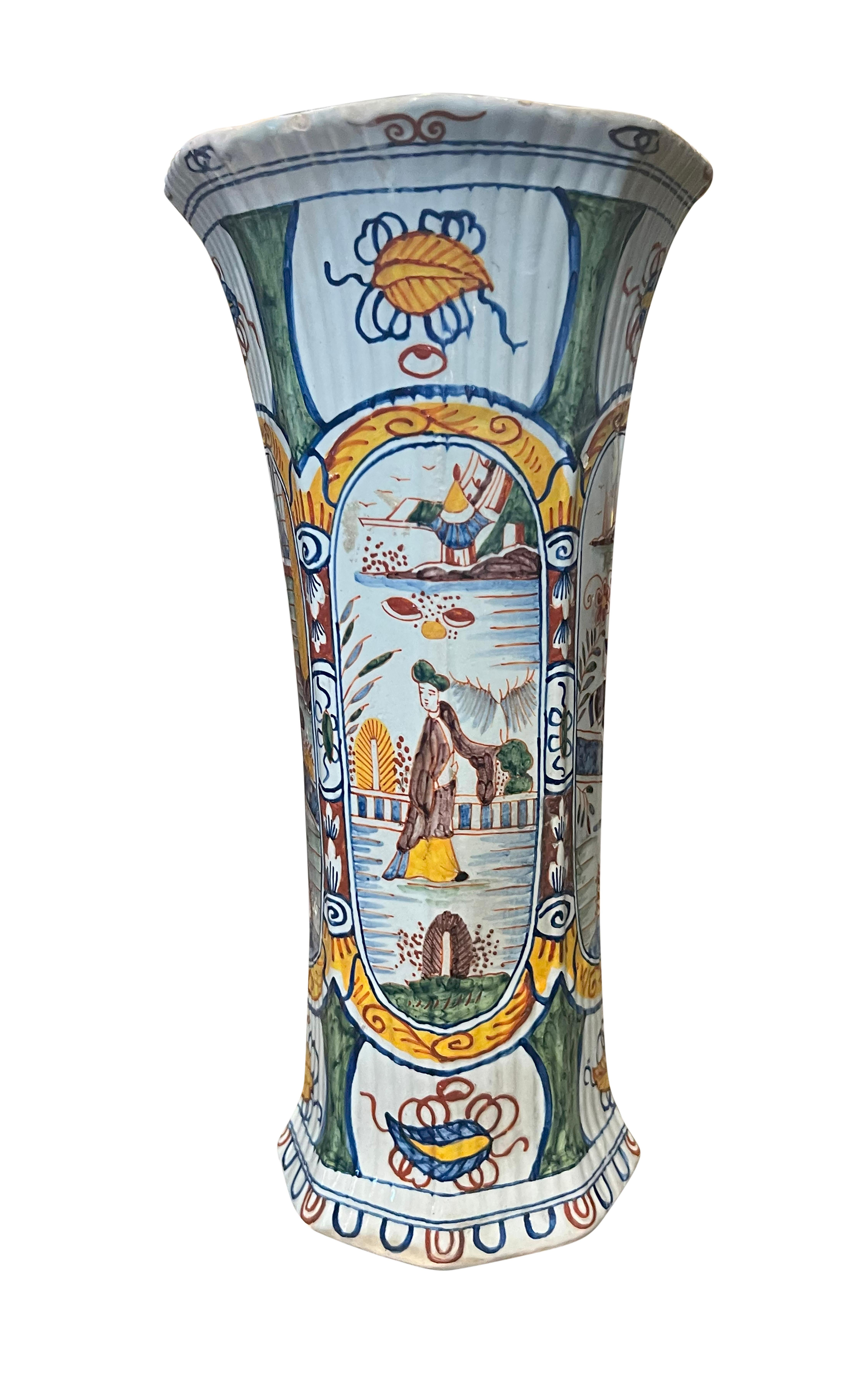Pair Of Delft Polychrome Vases For Sale 5