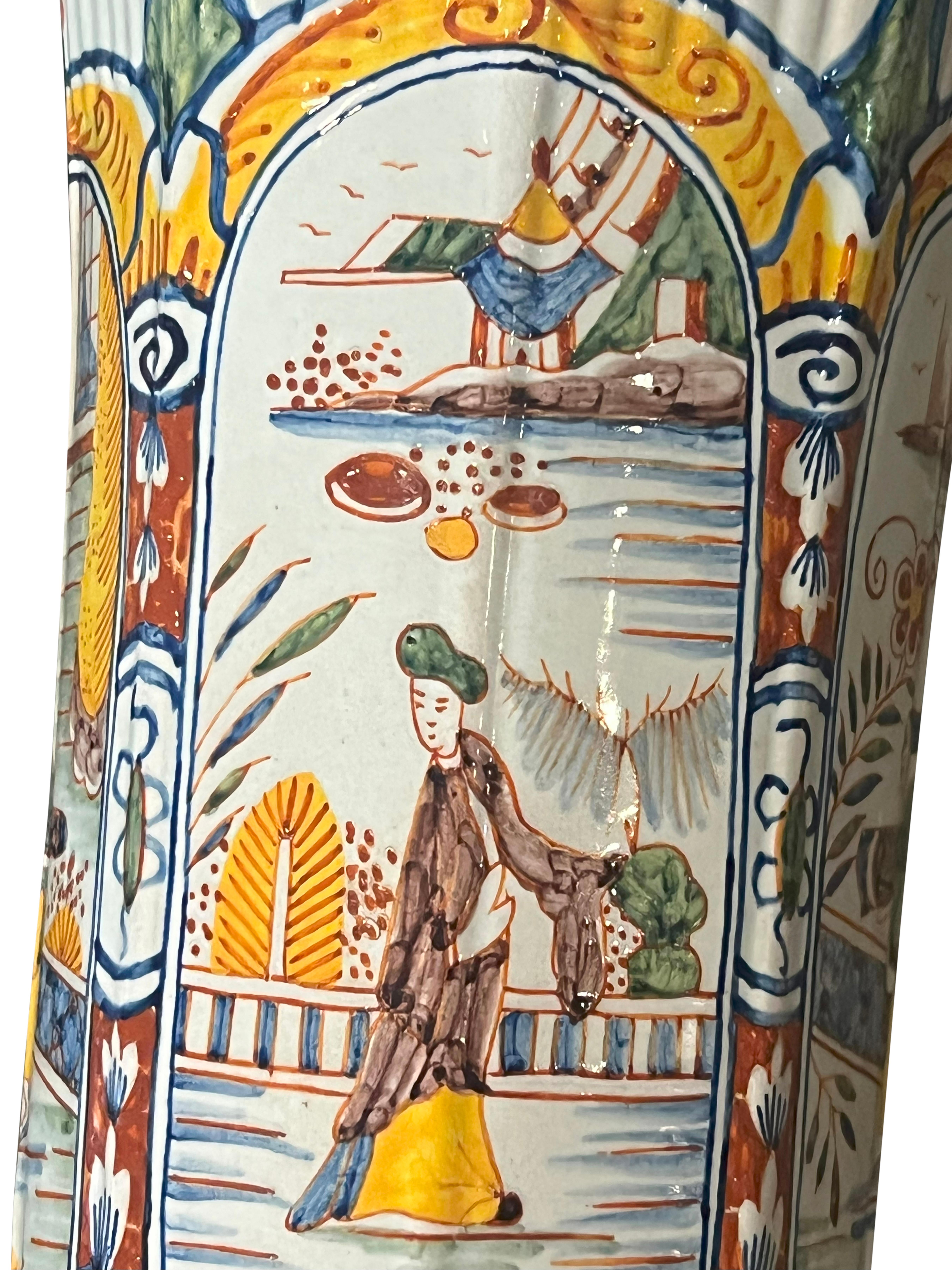 Pair Of Delft Polychrome Vases For Sale 8
