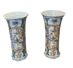 Pair Of Delft Polychrome Vases