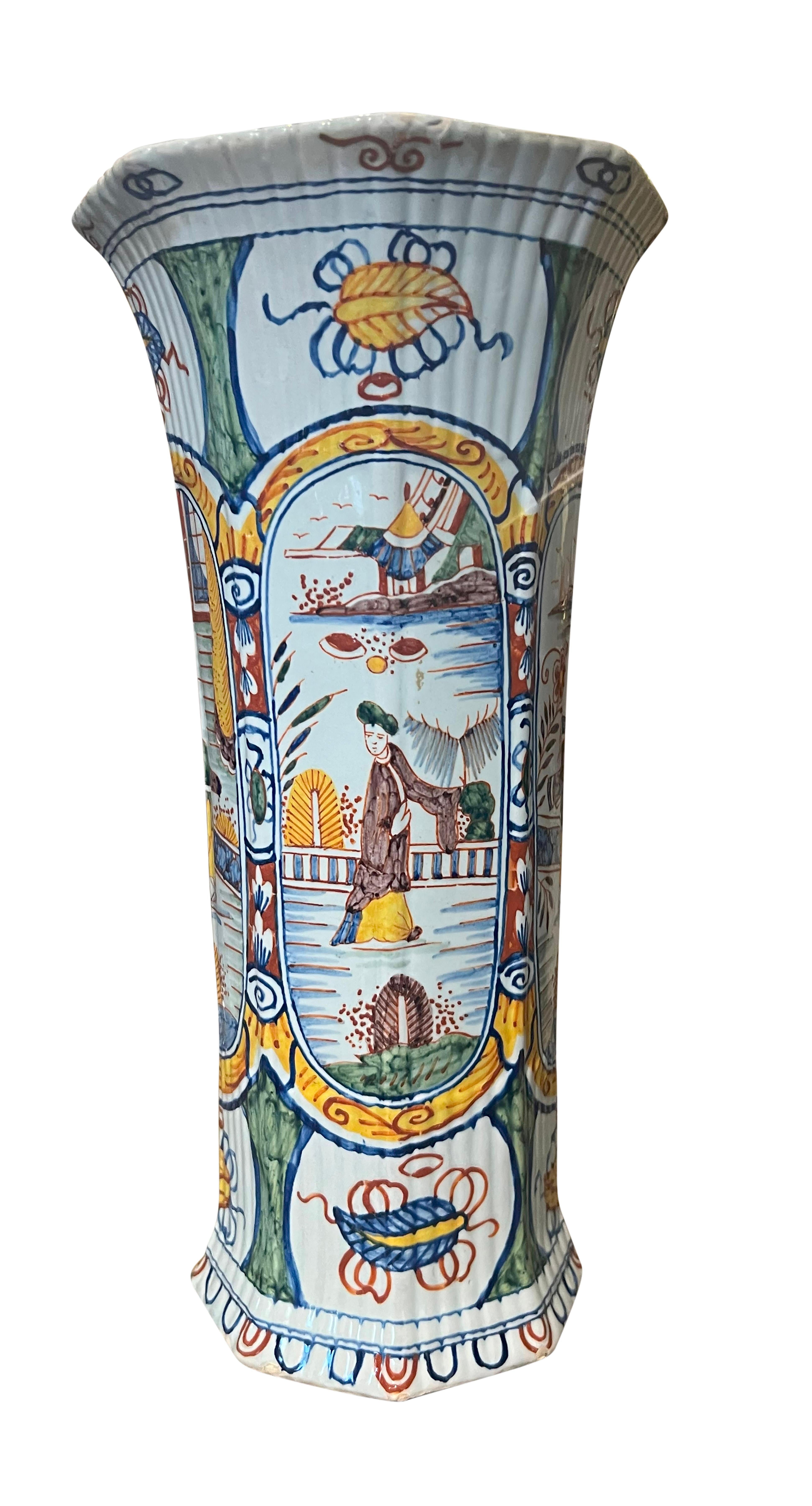 Pair Of Delft Polychrome Vases In Good Condition For Sale In Essex, MA