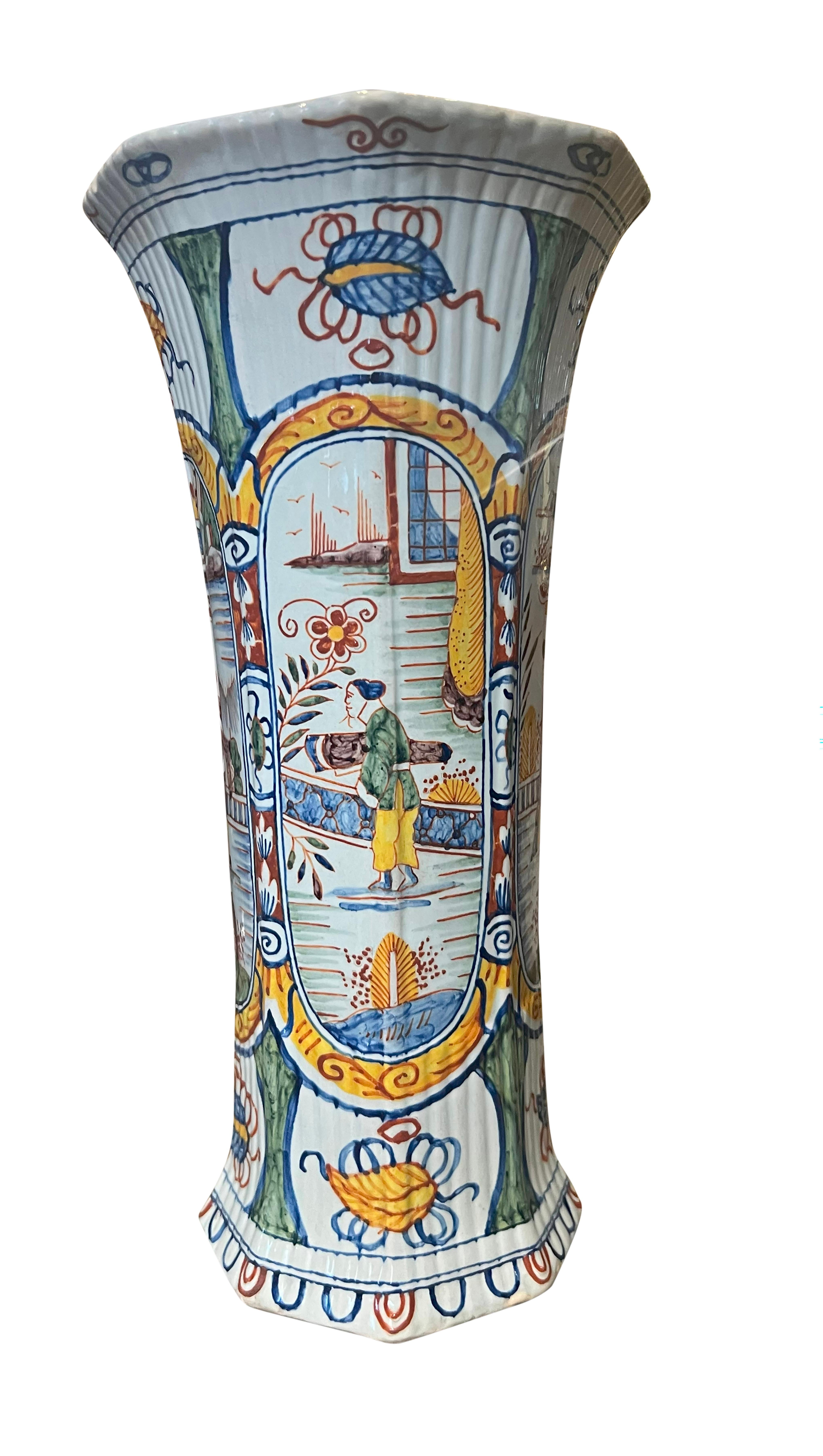 18th Century and Earlier Pair Of Delft Polychrome Vases For Sale