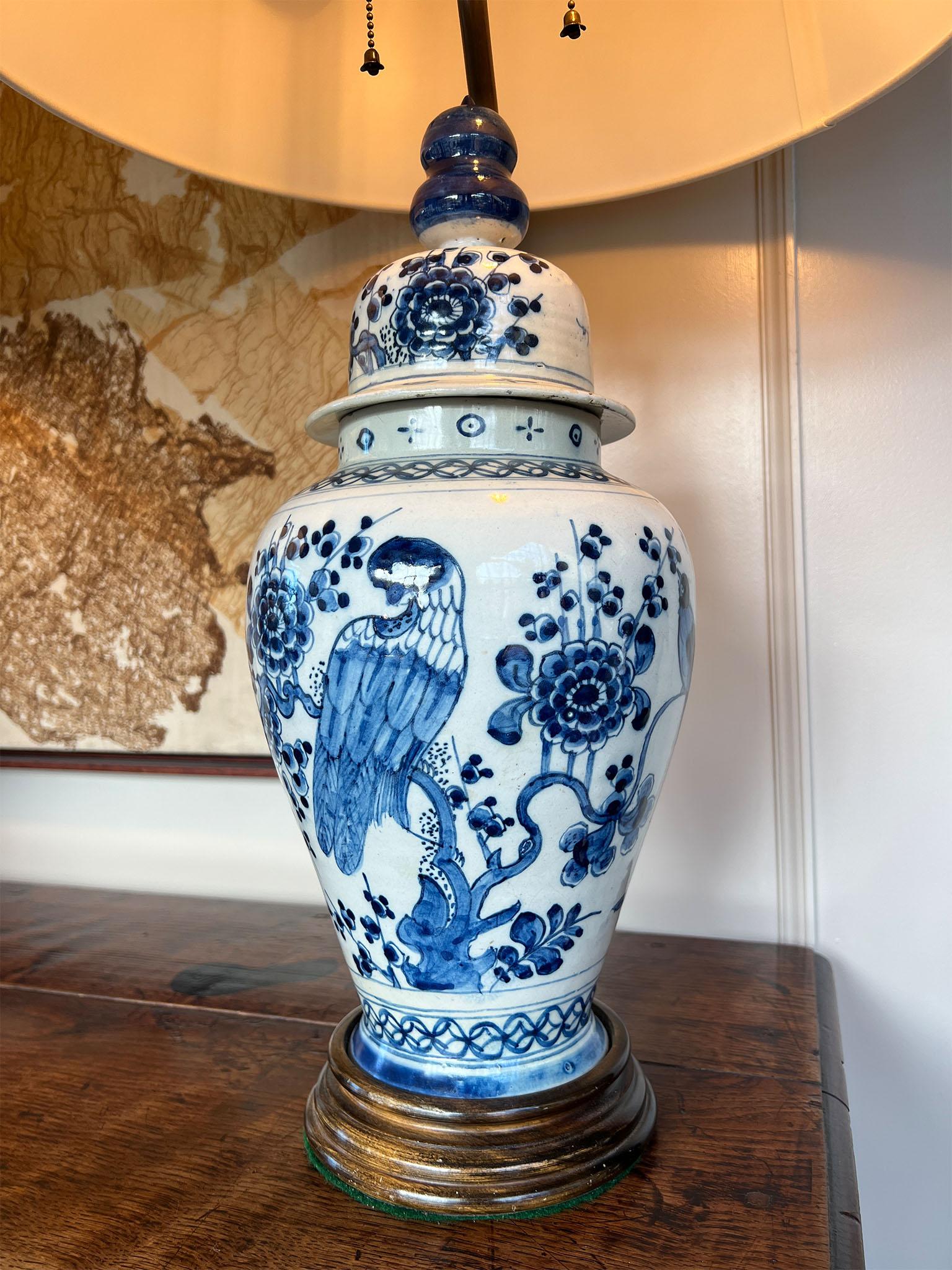 Dutch Pair of Delft Porcelain Ginger Jar Table Lamps For Sale