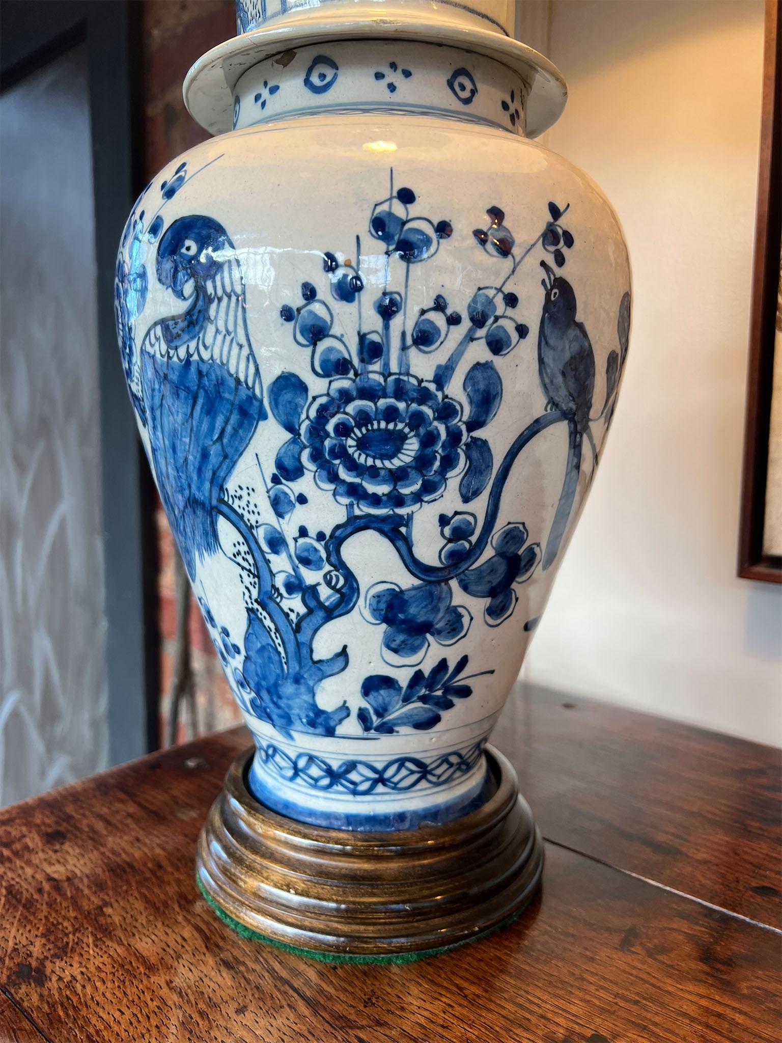 19th Century Pair of Delft Porcelain Ginger Jar Table Lamps For Sale