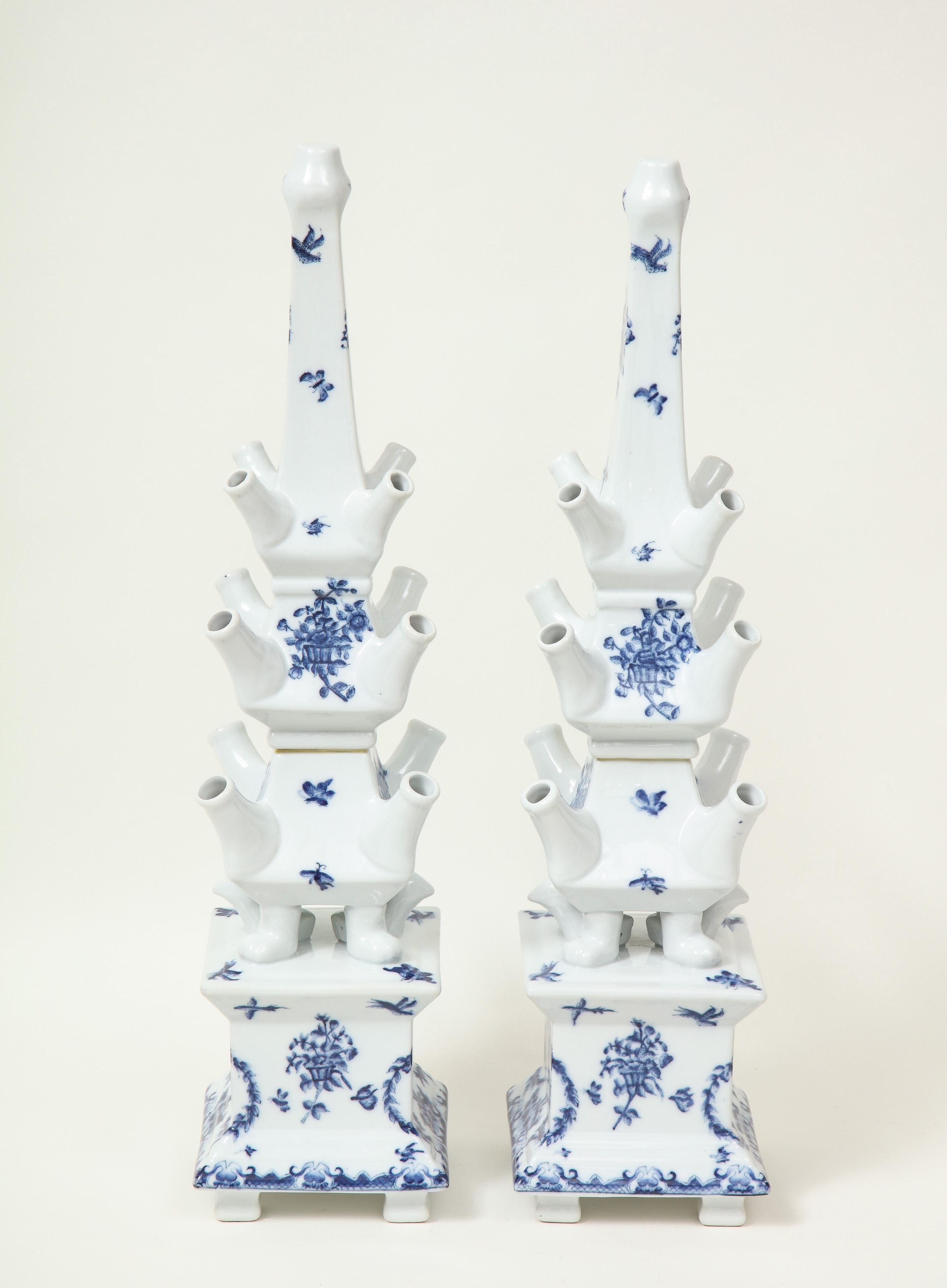 Baroque Pair of Delft Style Blue and White Porcelain Tulipières