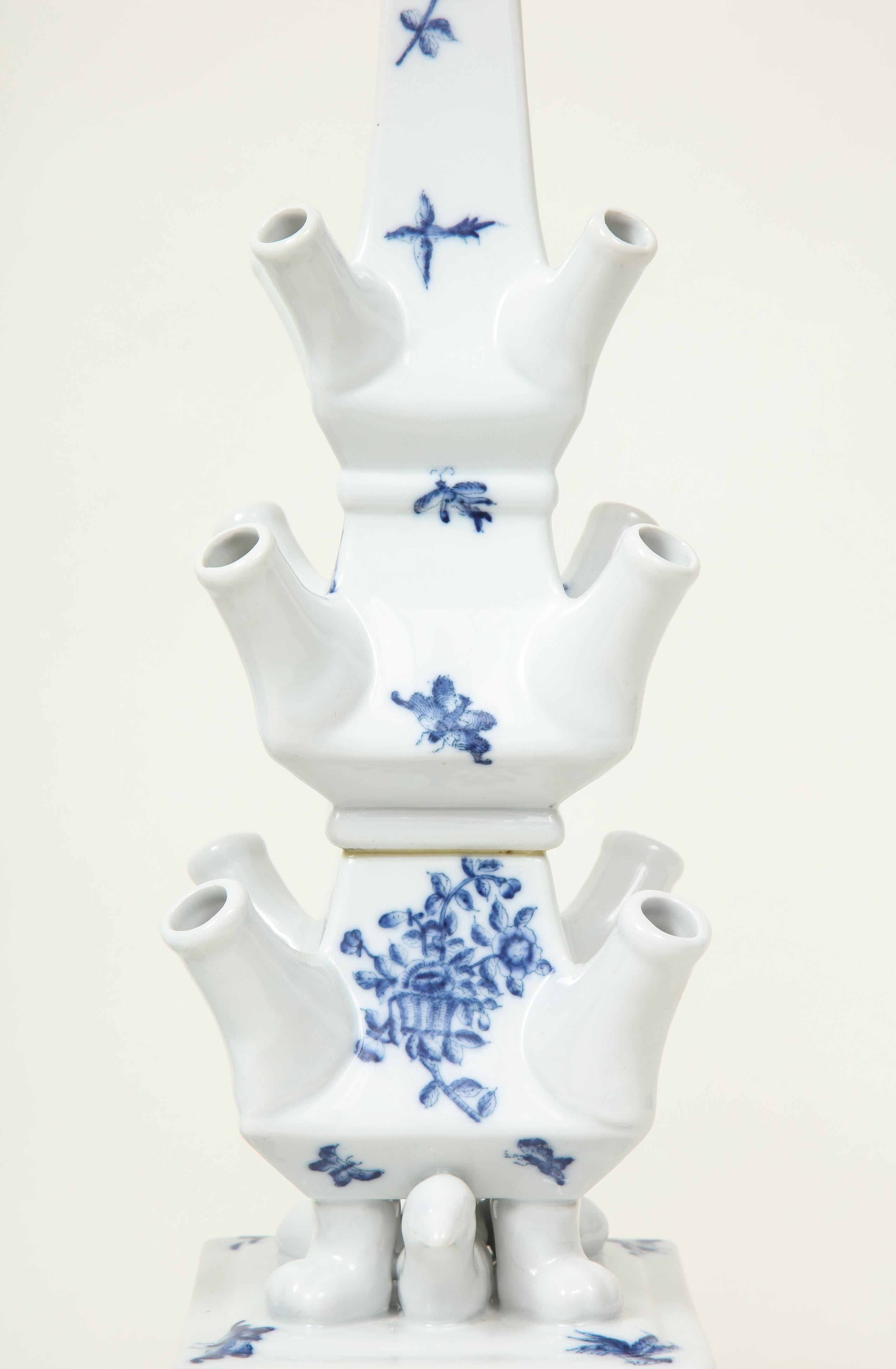 20th Century Pair of Delft Style Blue and White Porcelain Tulipières