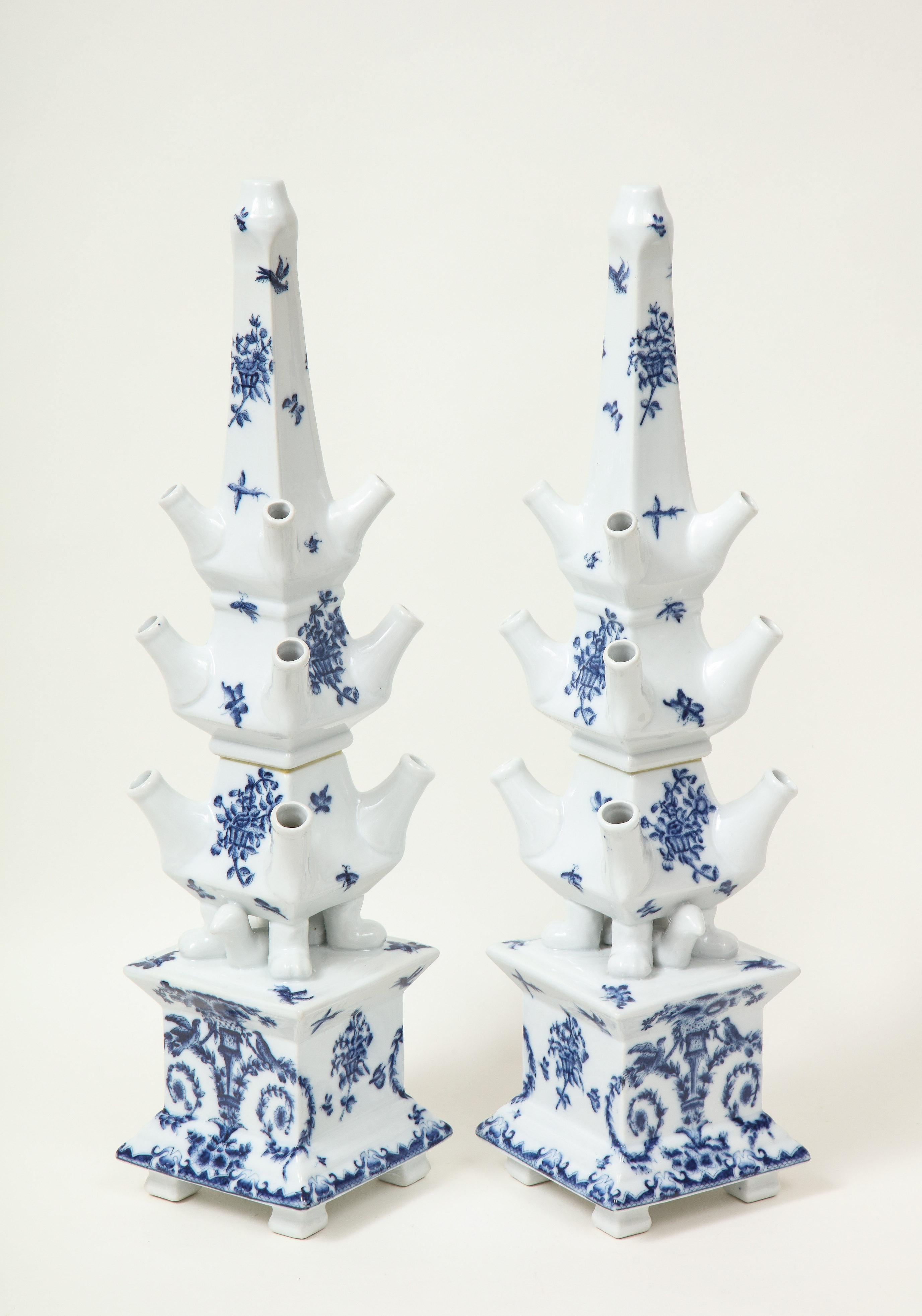 Pair of Delft Style Blue and White Porcelain Tulipières 1