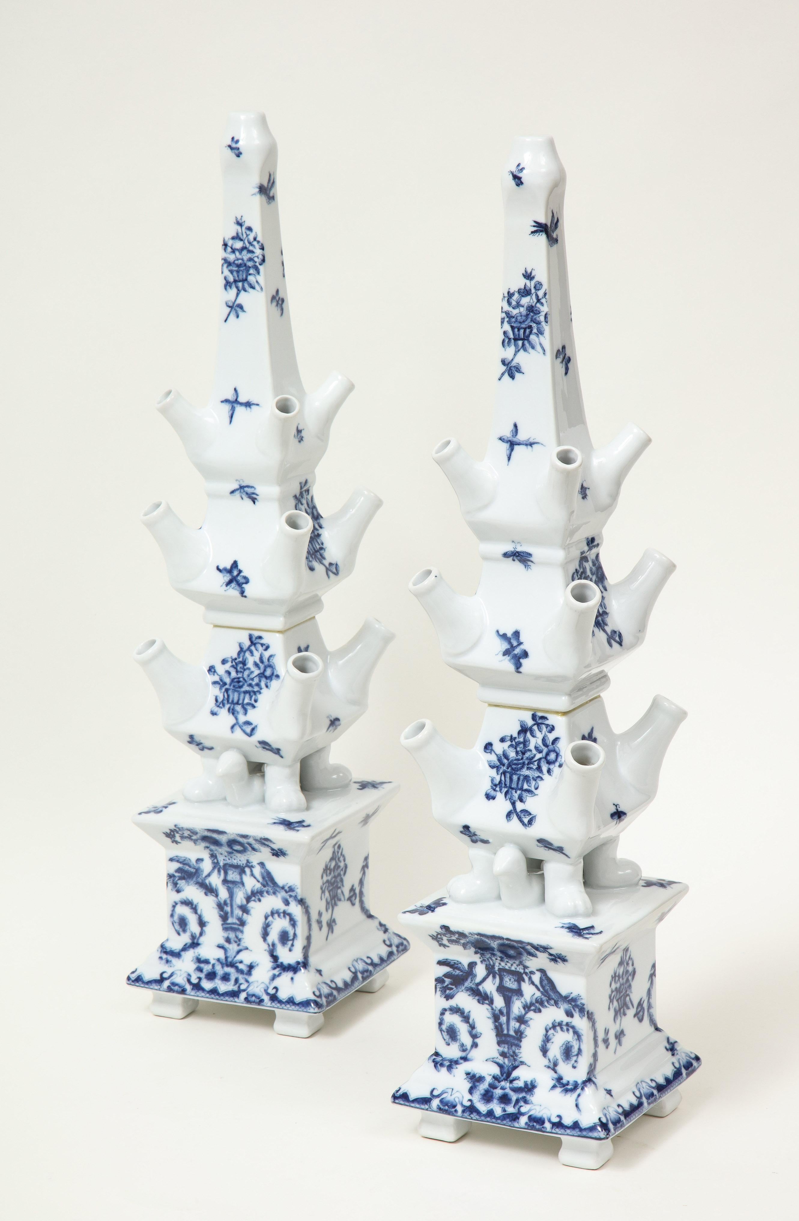 Pair of Delft Style Blue and White Porcelain Tulipières 2