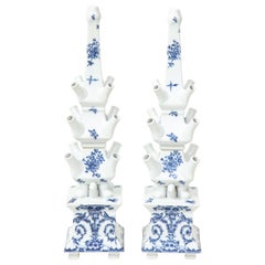 Vintage Pair of Delft Style Blue and White Porcelain Tulipières