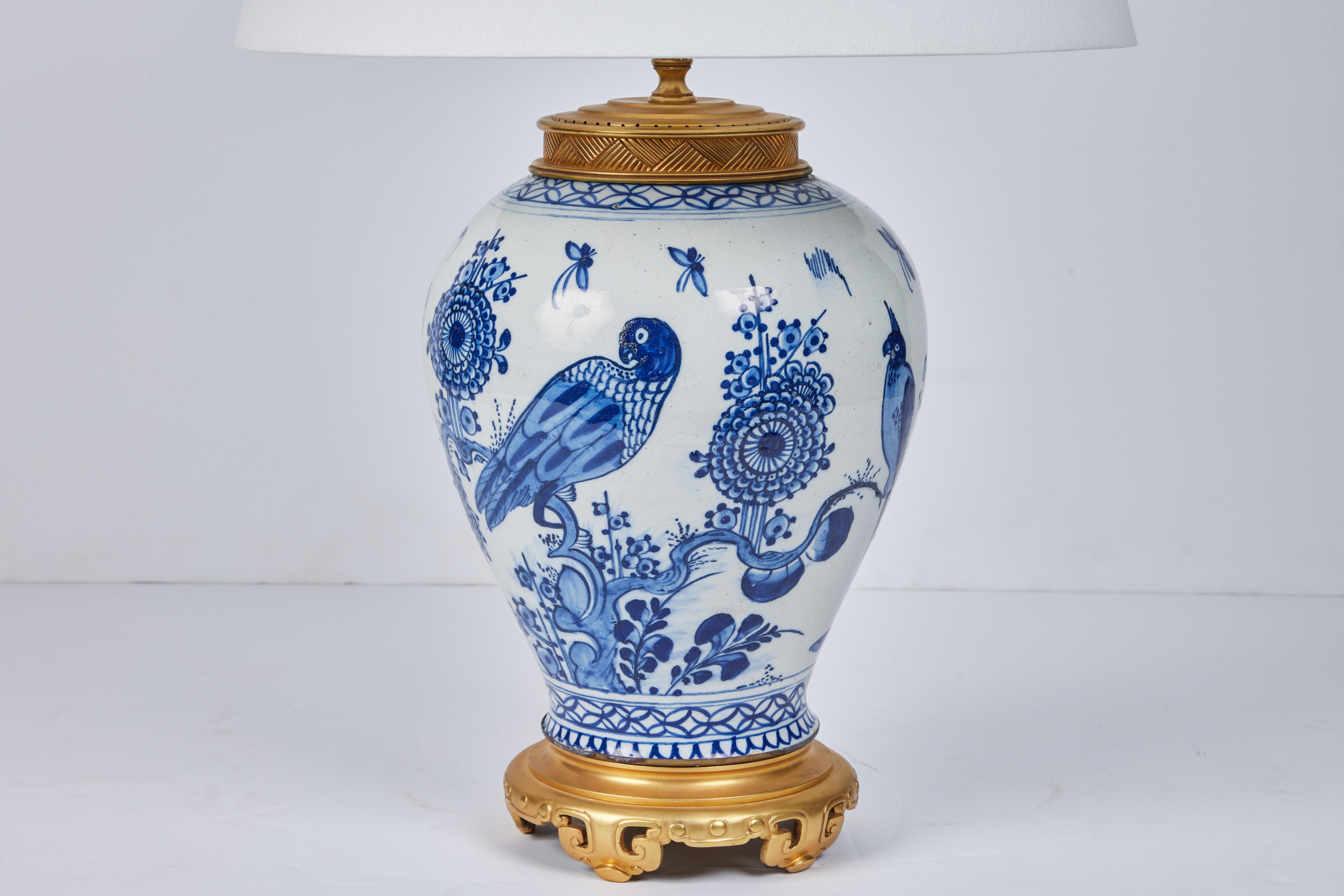 Dutch Colonial Pair of Delft Vases as Lamps For Sale