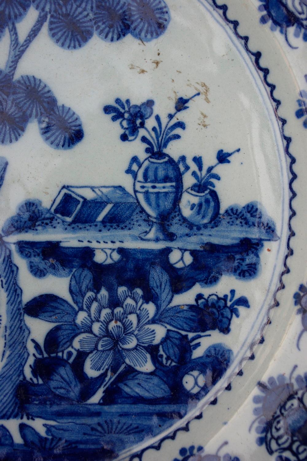 Louis XV Pair of Delftware Plates, The Ewer Factory, 18th Century