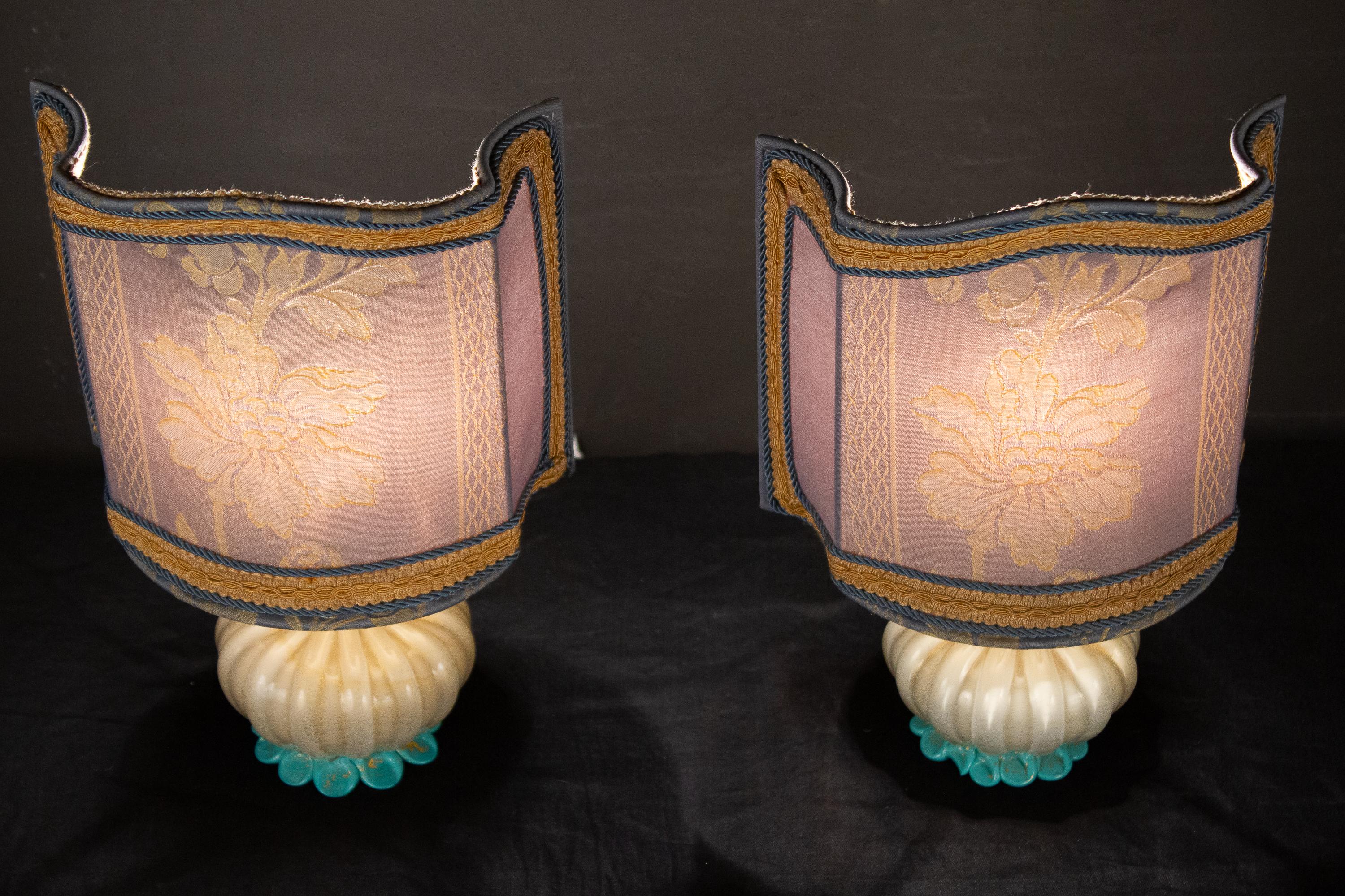 Art déco Paire de délicates lampes de bureau en verre de Murano de Barovier, 1940 en vente