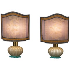 Pair of Delicious Barovier Murano Glass Table Lights, 1940