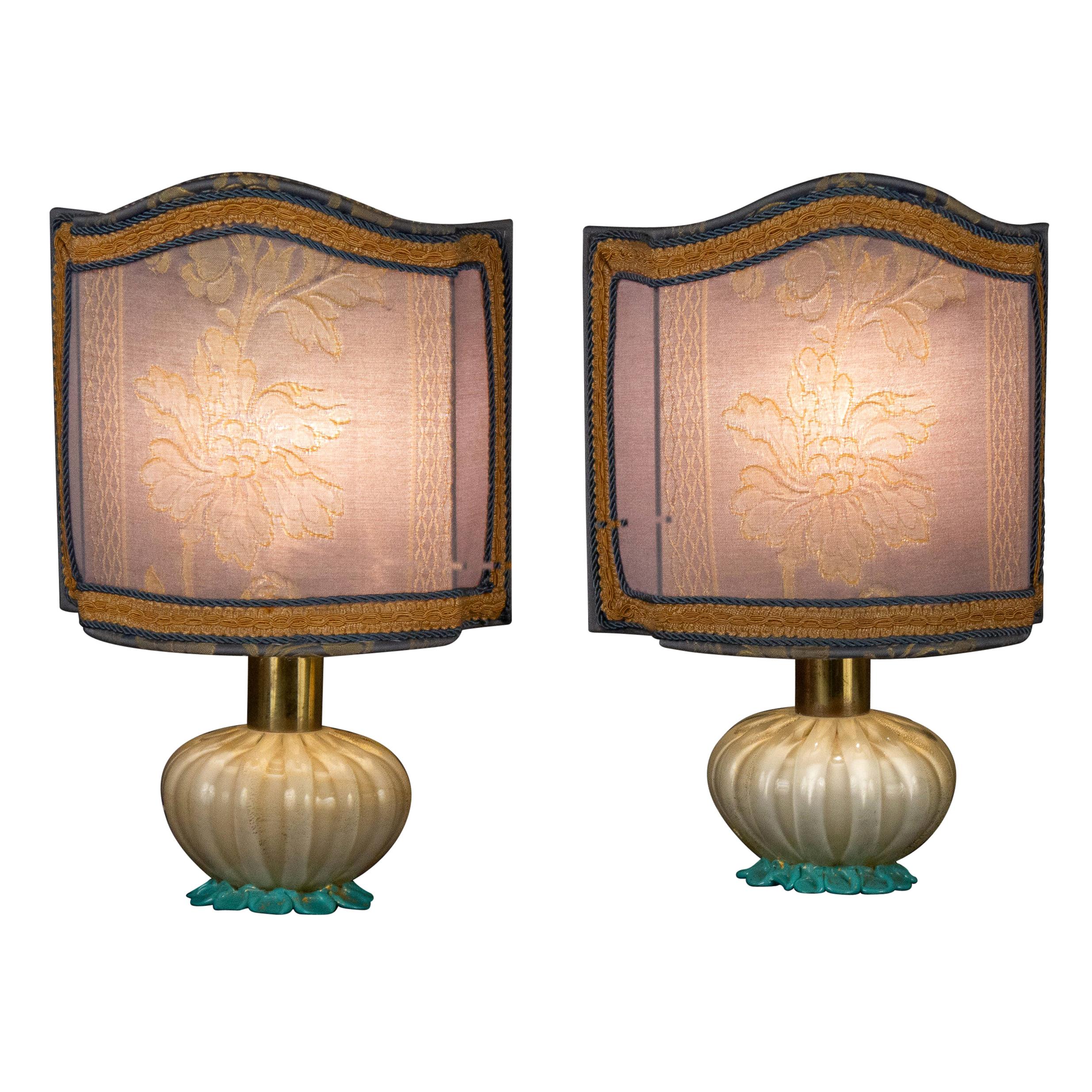 Paire de délicates lampes de bureau en verre de Murano de Barovier, 1940 en vente