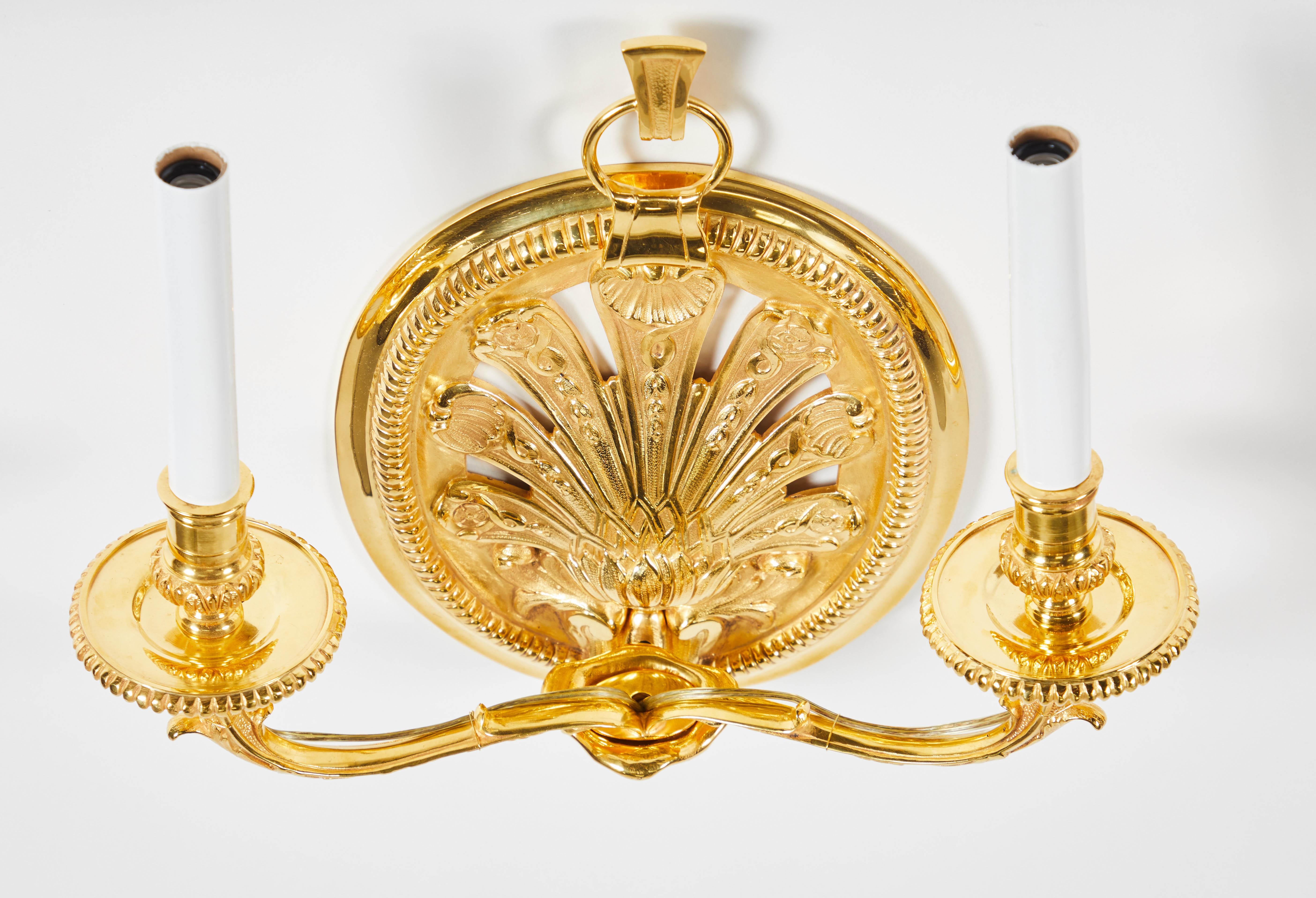 Contemporary Pair of Delisle Gold-Plated Sconces