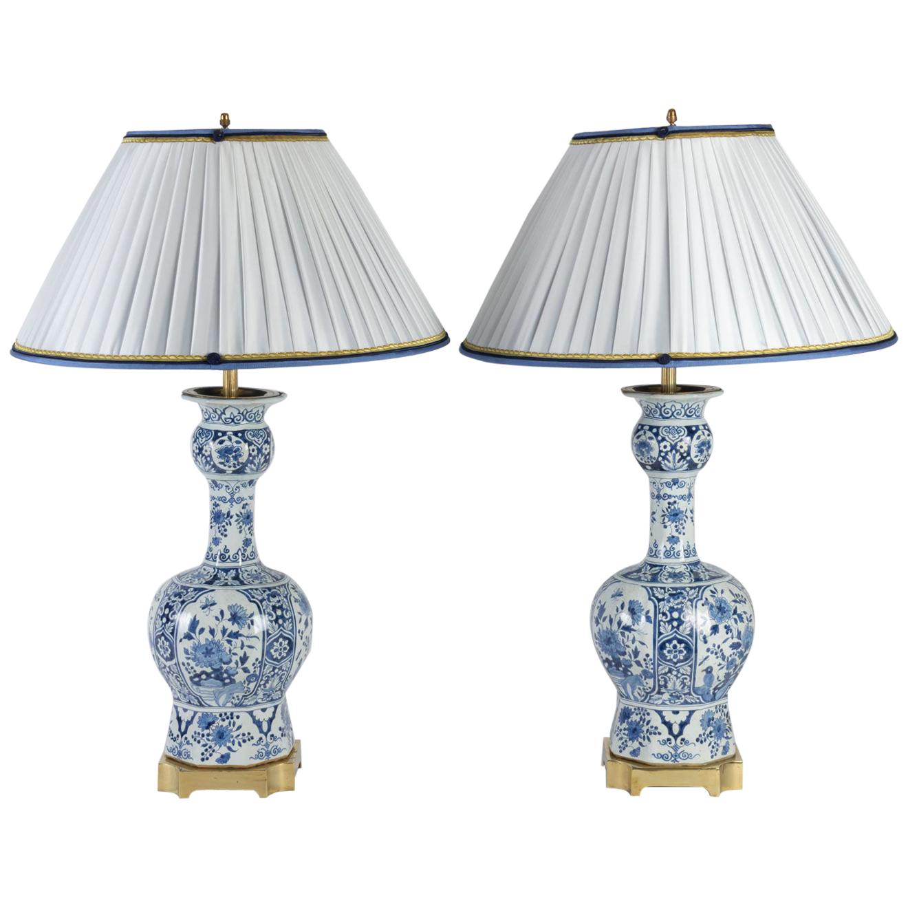 Pair of Delph Faience Lamps, 19th Century