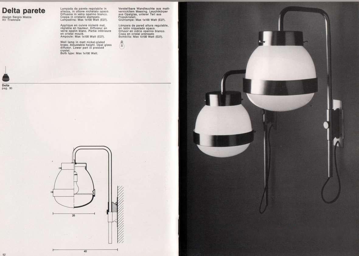 Mid-20th Century Pair of Delta wall lamps by Sergio Mazza for Artemide, Italy 1960's For Sale