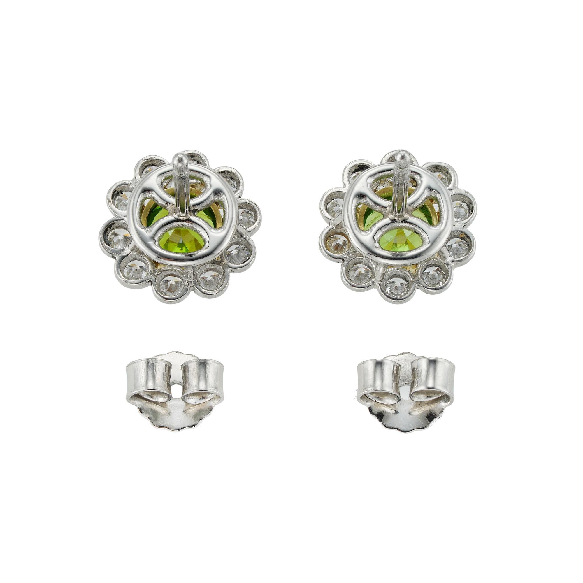Modern Pair of Demantoid Garnet and Diamond Cluster Earrings