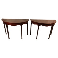Pair of Demi Lune Console Tables, French Restoration Period 1820, Mahogany