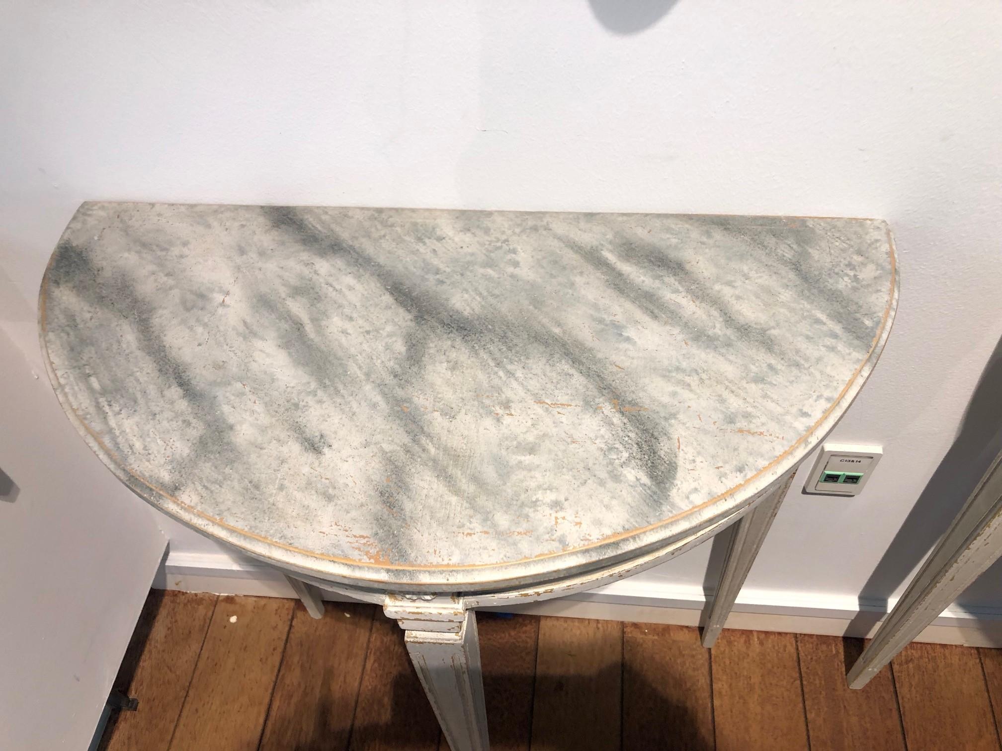 Pair of Demi Lune Console Tables, Gustavian Style C 1900 In Good Condition In Kastrup, DK