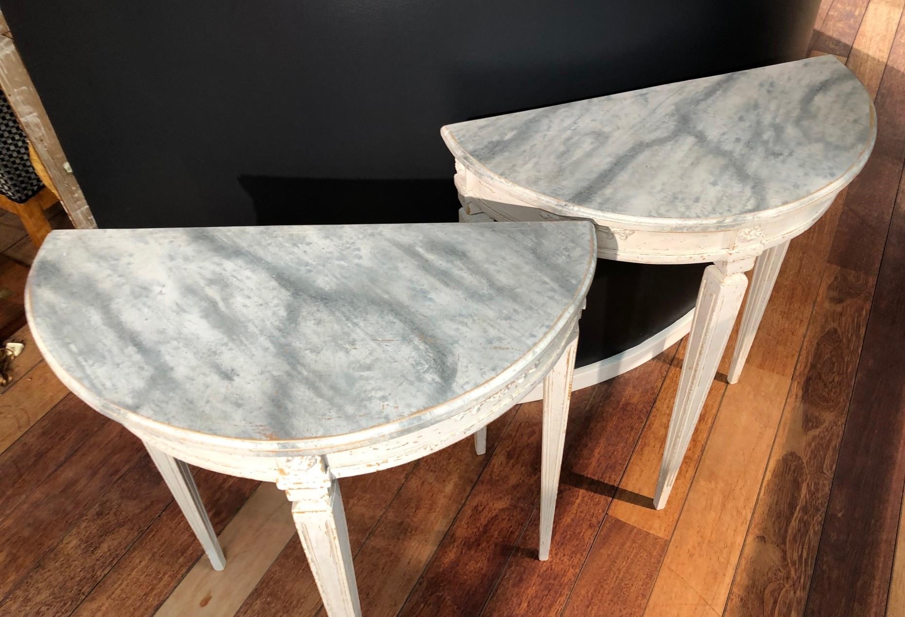 Pine Pair of Demi Lune Console Tables, Gustavian Style C 1900