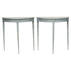 Pair of Demi Lune Console Tables, Gustavian Style C 1900
