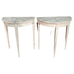 Pair of Demi Lune Console Tables, Gustavian Style C 1900