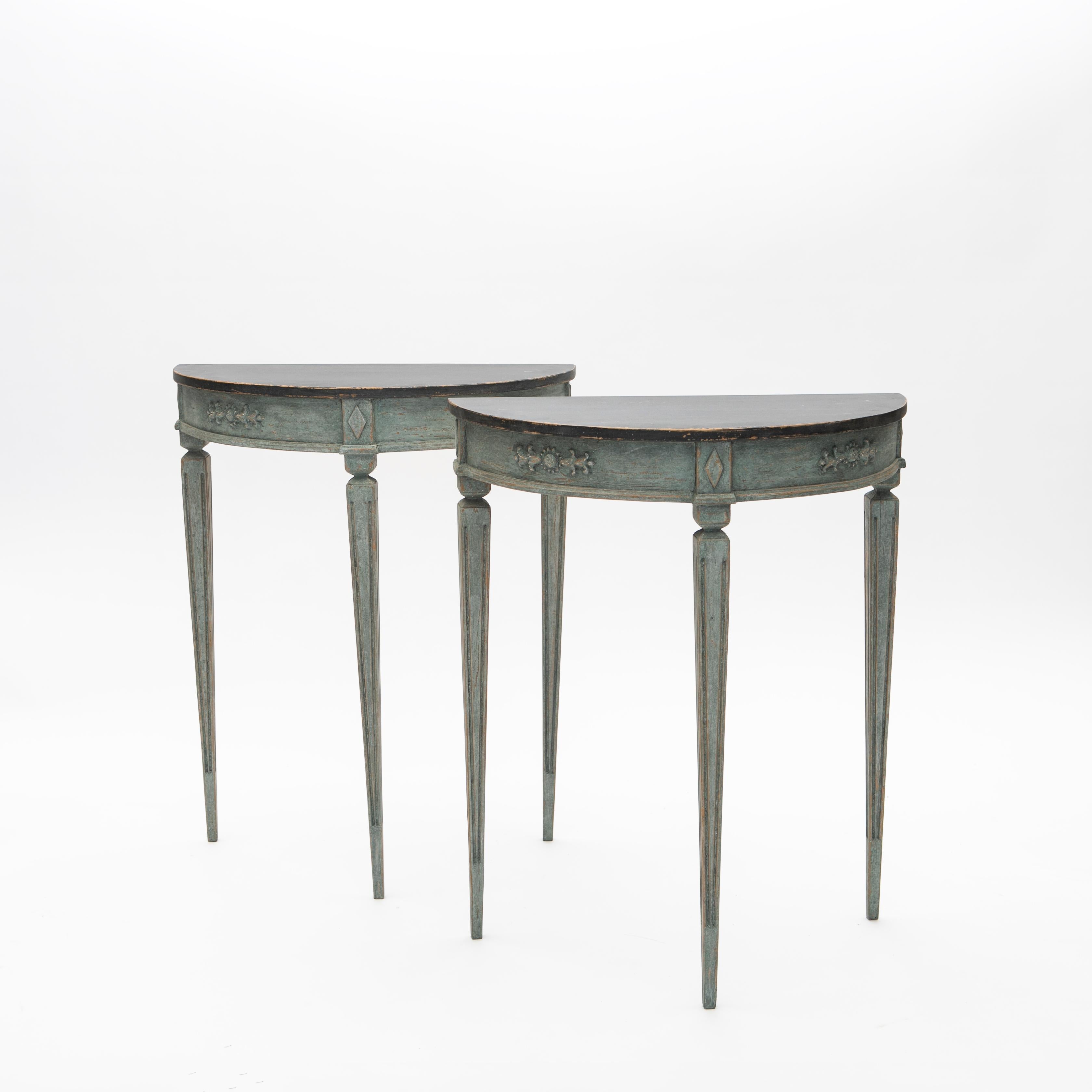 Pair of Demilune Console Tables, Gustavian Style 5