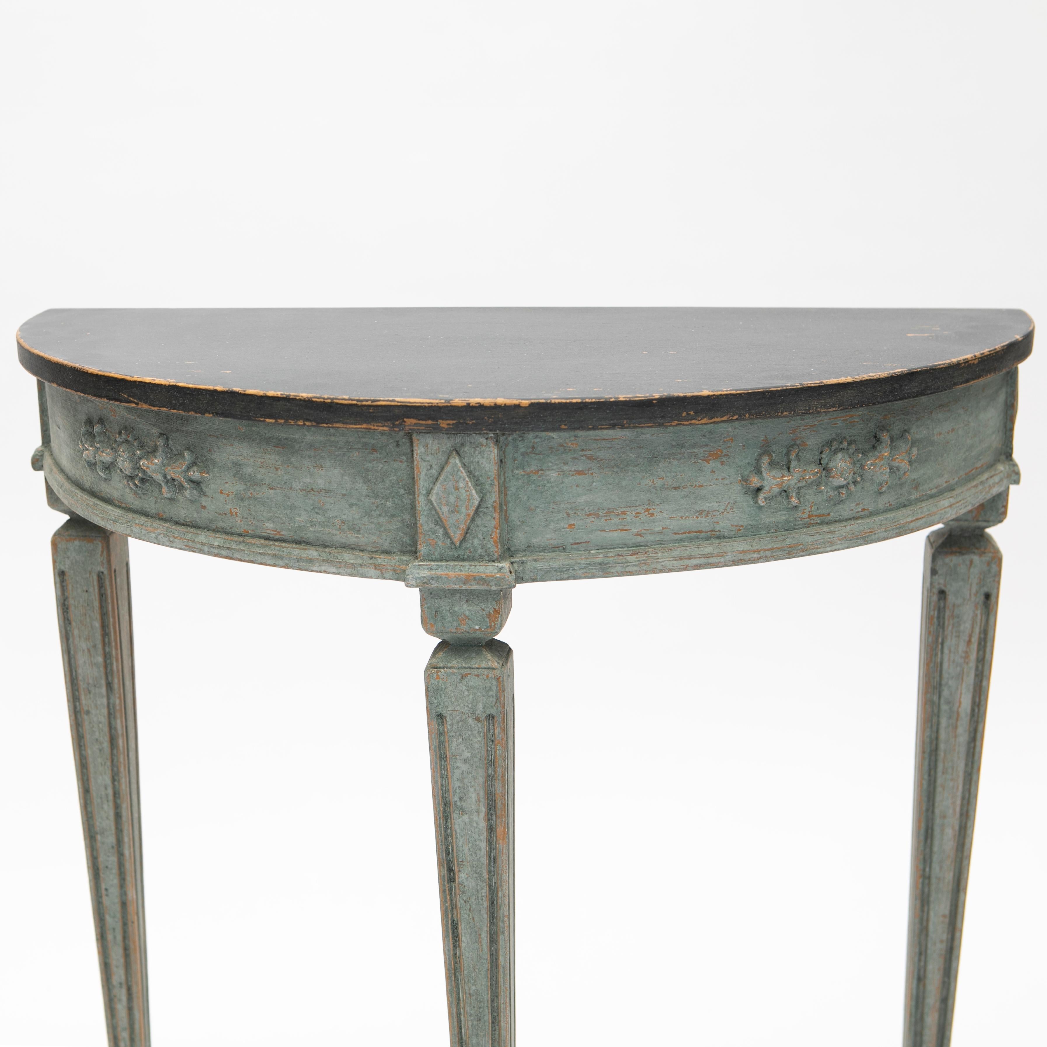 Hand-Painted Pair of Demilune Console Tables, Gustavian Style