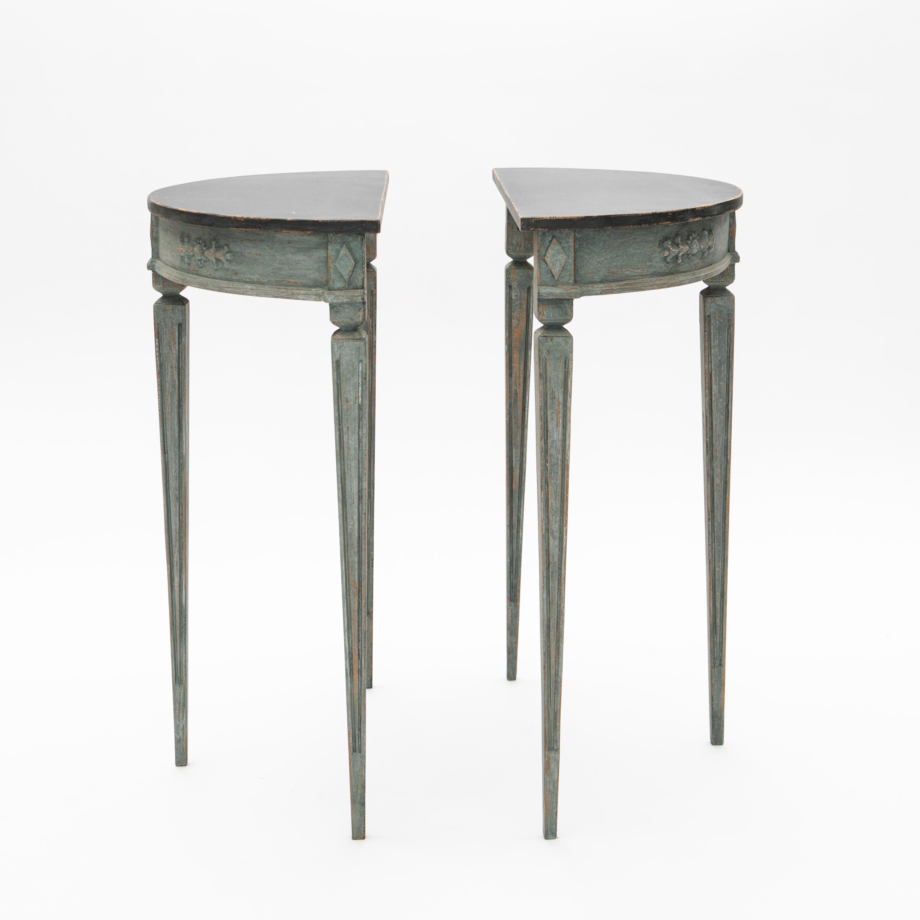 20th Century Pair of Demilune Console Tables, Gustavian Style
